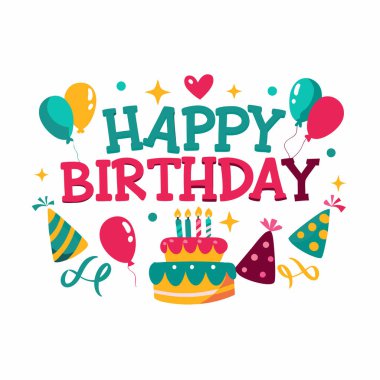 Canlı vektör illüstrasyonu doğum günü davetiyeleri, kartlar ya da parti dekorasyonları için mükemmel. Renkli balonlar, pasta, mumlar, konfeti ve parti şapkaları. Herhangi bir projeye kutlama dokunuşu eklemek için ideal neşeli ve şenlikli bir tasarım. Aşağı!