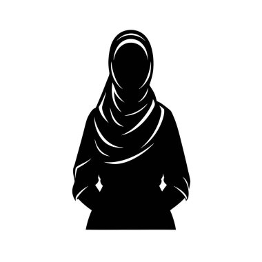 Başörtüsü takan Müslüman bir kadının zarif silueti. Moda, dini ya da kültürel tasarımlar için mükemmel bir minimalist siyah beyaz vektör grafiği. Gelişmiş ve sade bir estetik gerektiren internet siteleri, markalar ve yayınlar için idealdir. Merhaba.
