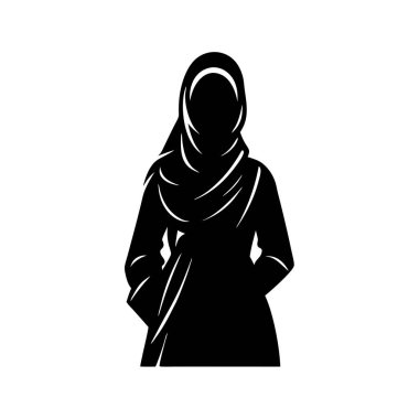 Geleneksel abaya ve tesettüre bürünmüş Müslüman bir kadının zarif siyah beyaz portresi. İmaj inanç, tevazu ve kültürel kimlik taşıyor. Din, güçlendirme veya Ortadoğu kültürüne odaklı projeler için ideal.