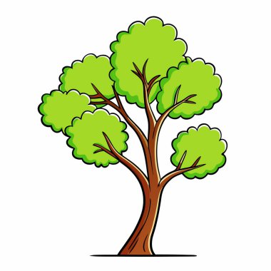 Canlı yeşil bir ağacın neşeli, çizgi film çizimi, çocuk kitapları, web siteleri ve eğitim malzemeleri için mükemmel. Basit, kaprisli tasarım parlak yaprakları ve dalları temiz beyaz bir arkaplanda barındırır. Projeler için ideal