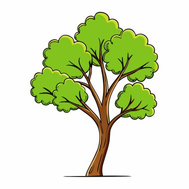 Çocuk kitapları, eğitim materyalleri veya doğa, ekoloji ve çevre temalarıyla ilgili web siteleri için mükemmel yeşil yapraklı bir ağacın neşeli bir çizimi. Basit, kaprisli tasarım canlı yeşil yapraklar ve bir oyun-fu içerir.
