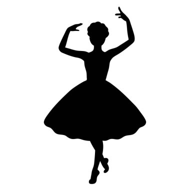 Zarif dans pozisyonu almış siyah beyaz bir balerin silueti. Klasik, sanatsal ve minimalist hislere ihtiyaç duyan projeler için mükemmel. Tasarım, illüstrasyon ya da dekoratif bir unsur olarak ideal. Yüksek çözünürlüklü vektör grafiği