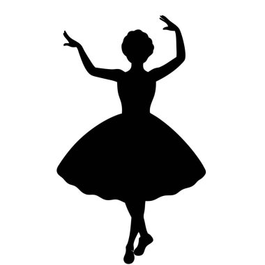 Zarif bir dans pozunda, beyaz arka planda soyutlanmış zarif bir balerin silueti. Bale temalı projeler, sanatsal tasarımlar ya da zarafet ve zarafetin sembolü olarak mükemmel. Yüksek kaliteli vektör illüstrasyonu.