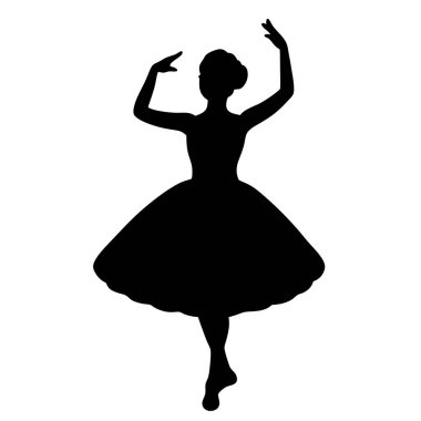 Zarif bir dans pozunda zarif bir balerin silueti. Klasik, sanatsal bir his gerektiren projeler için mükemmel. Yüksek kalite vektör grafiği, beyaz arka planda izole edilmiş tasarım, illüstrasyon veya sanat projeleri için ideal. Siyah ve beyaz siluet