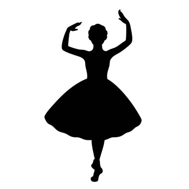 Zarif dans pozisyonu almış siyah beyaz bir balerin silueti. Klasik ve güzel bir imaja ihtiyaç duyan bale temalı projeler, web siteleri veya sanatsal tasarımlar için mükemmel. Yüksek çözünürlüklü vektör grafiği, çeşitli uygulamalar için kolayca ölçeklenebilir