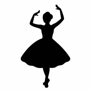 Zarif dans pozisyonu almış siyah beyaz bir balerin silueti. Klasik, sanatsal ve minimalist estetik tasarım projeleri için mükemmel. Yüksek kalite vektör grafiği, kolayca ölçeklenebilir ve beyaz arka planda izole edilebilir. İdeal.