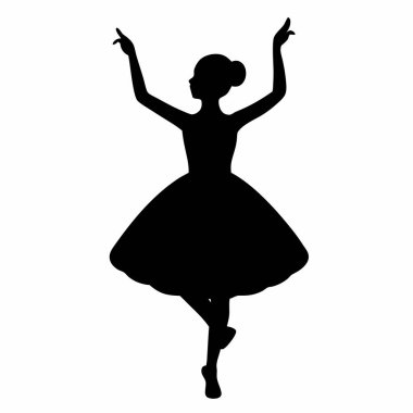 Zarif dans pozisyonu almış siyah beyaz bir balerin silueti. Klasik, sanatsal bir his gerektiren projeler için mükemmel. Tasarım, sanat ve dansla ilgili konular için vektör illüstrasyonu ideal. Yazdırma ve web için uygun yüksek kaliteli grafik