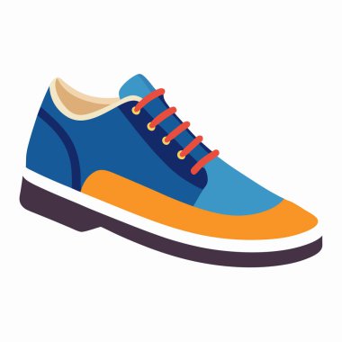 Şık ve rahat mavi ve turuncu spor ayakkabılar, günlük giysiler için mükemmel. Beyaz arka planda izole edilmiş canlı renkler ve minimalist bir tasarım içeren vektör illüstrasyonu. Moda blogları, giyim siteleri ve pazarlama materyali için ideal