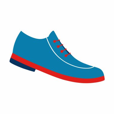 Şık erkek ayakkabısı, parlak mavi bir üst ve zıt kırmızı süsleme. Moda, giysi ya da ayakkabı tasarımı için mükemmel. Web siteleri, broşürler ve reklamlar için uygun minimalist vektör grafiği. Temiz, modern tasarım.