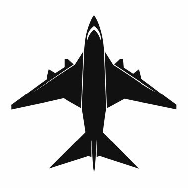 Yukarıdan görülen basit, siyah siluet bir uçak simgesi. Web siteleri, uygulamalar ya da hava taşımacılığı, havacılık ya da ulaşım ile ilgili sunumlar için mükemmel. Temiz, minimalist tasarım, beyaz bir arka plan, her projec ile kolayca bütünleşebilir.