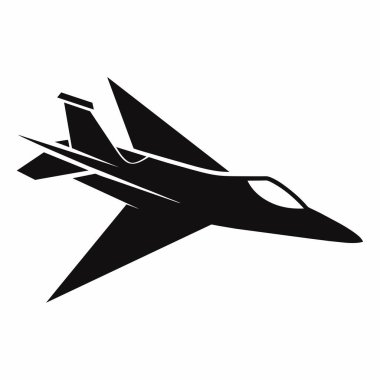 Beyaz arka planda parlak, siyah bir savaş jeti silueti. Ordu, havacılık, hız ve güç kavramları için mükemmel. Yüksek kalite vektör grafiği, logolar, web siteleri ve diğer tasarım projeleri için ideal. Bu güçlü resim str 'yi simgeliyor.