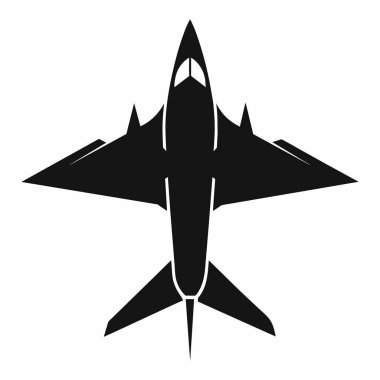 Bir savaş uçağının siluet simgesi. Askeri, havacılık veya teknoloji projeleri için mükemmel. Vektör grafik, siyah ve beyaz, şeffaf arkaplanda izole edilmiş. Web sitesi tasarımı, uygulama simgeleri ve sunumlar için ideal. Yüksek çözünürlüklü, kolayca