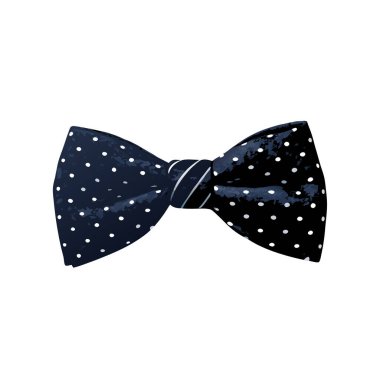 Pırıl pırıl beyaz benekli, lacivert bir papyon. Resmi kıyafetlere, düğünlere ya da özel etkinliklere klasik zarafet katmak için mükemmel. Bu yüksek çözünürlüklü resim papyonun tasarımının karmaşık detaylarını gösteriyor.