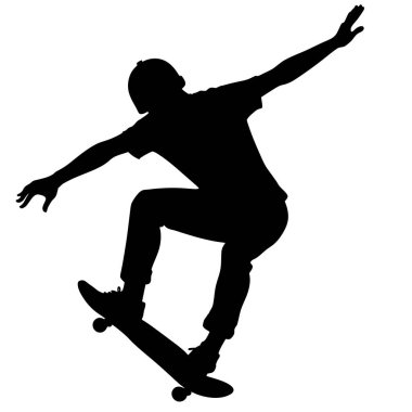 Kaykaycı, kaykaycı, siluet beyaz arka planda izole edilmiş, vektör illüstrasyonu