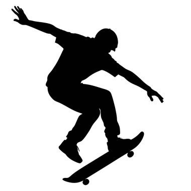 Beyaz arka planda bir kaykaycının silueti. Ekstrem. beyaz arkaplanda izole