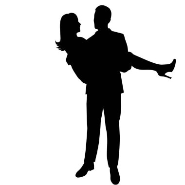 Takım elbiseli bir çiftin silüetinin vektör çizimi. Erkek ve kadın..