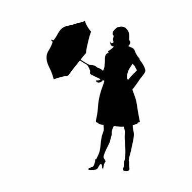 Şemsiyeli bir kadının vektör silueti.