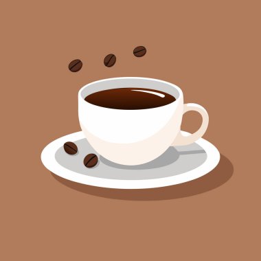 Bir fincan çay ve kahve çekirdeği.