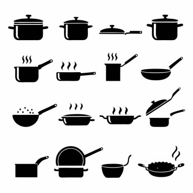 vektör siyah pişirme pan simgesi seti.