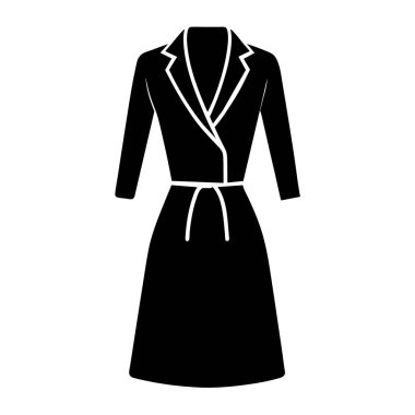 Kadın giysi taşıyıcısı. Siyah simge beyaz arkaplanda izole edildi. Kadın ceketi illüstrasyonu.