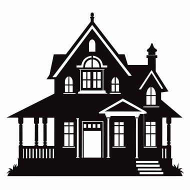 İki kollu siyah bir ev. Beyaz arkaplanda izole edilmiş vektör çizimi.