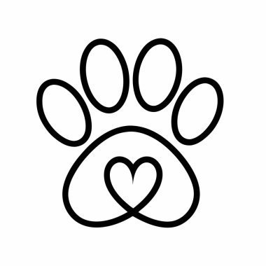 Beyaz arka planda köpek patileri izi var. Vektör çizimi. Evcil hayvan. siyah simge.