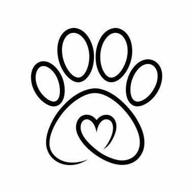 Kalp patisi izi vektörü. Pençe izi. Hayvan izi. Siyah siluet. beyaz arkaplanda izole.