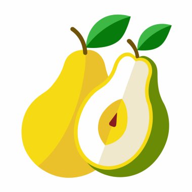 Çizgi film sarı ve yeşil armudun vektör çizimi