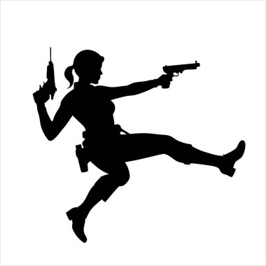 Silahlı kadın askerin silueti. vektör illüstrasyonu