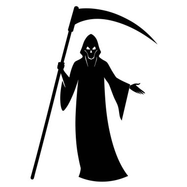 Siyah cadılar bayramı şapkalı beyaz önlüklü bir adamın siyah silueti. vektör illüstrasyonu