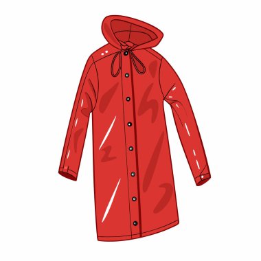 Kırmızı ceketli kırmızı yağmurluk. beyaz üzerine düz bir çizgi film çizimi
