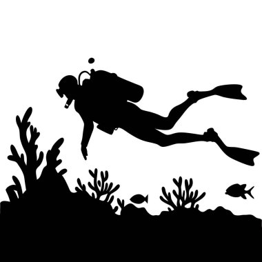 Beyaz arkaplanda dalgıç silueti