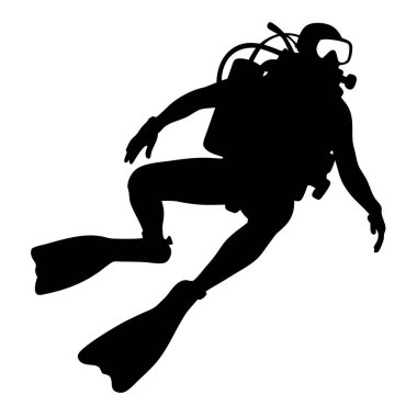 Beyaz arka planda dalgıcı olan siluet adam, vektör illüstrasyonu