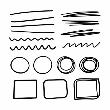 Bir dizi siyah beyaz karalama elementleri. vektör illüstrasyonu.