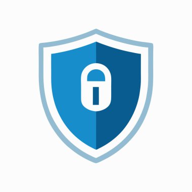 Kalkanda asma kilit simgesi var. Güvenlik sistemi koruma sembolü. Renkli grafik konsepti. vektör illüstrasyonu.