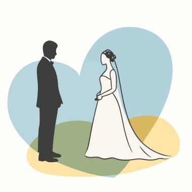 Gelin ve damat beyaz arkaplan vektör illüstrasyonunda