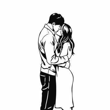 Sarılıp öpüşen bir çiftin silueti. Şekiller şık bir şekilde özetlenmiştir (11).)