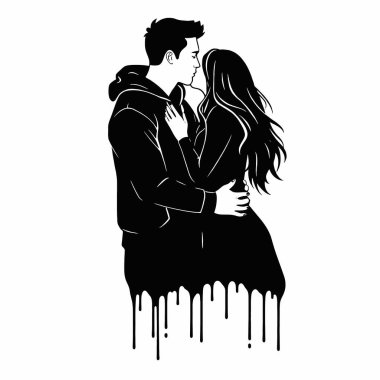 Sarılıp öpüşen bir çiftin silueti. Şekiller şık bir şekilde özetlenmiştir (15)