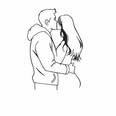 Sarılıp öpüşen bir çiftin silueti. Şekiller şık bir şekilde özetlenmiştir (6)