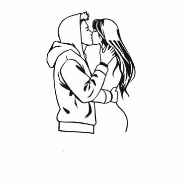 Sarılıp öpüşen bir çiftin silueti. Şekiller şık bir şekilde özetlenmiştir (7)