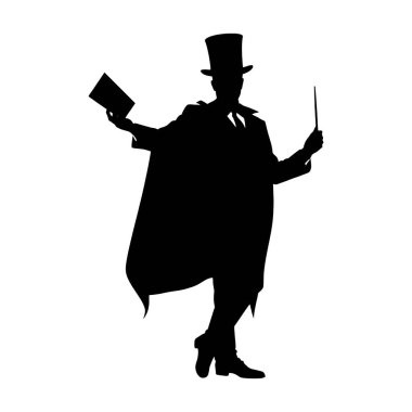 Süpürgeyle gezen bir sihirbazın vektör çizimi