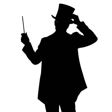 Sihirbaz gibi giyinmiş bir adamın silueti.