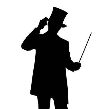 Şapkalı, smokinli ve arka planda selam veren bir adam silueti.