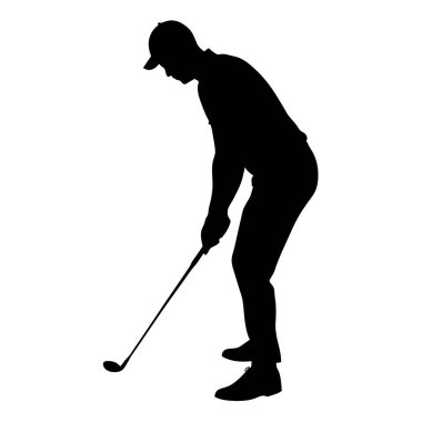 Golf oyuncusu silueti beyaz arka planda izole edilmiş. vektör illüstrasyonu