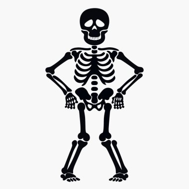 İnsan iskeleti simgesi, beyaz arkaplanda siyah stil