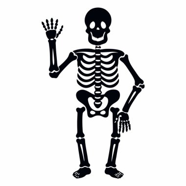 Kaldırılmış elleri beyaz arka planda izole edilmiş insan iskeletinin vektör silueti. vektör illüstrasyonu.