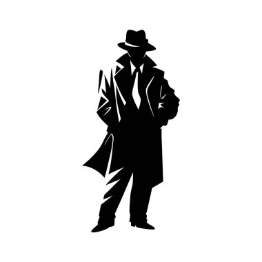 Şapkalı ve ceketli bir dedektif. vektör illüstrasyonu.