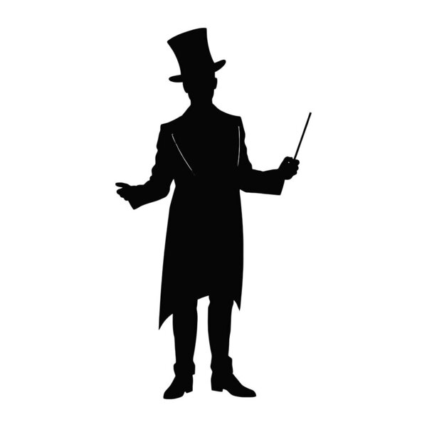 vector illustration of a magician with a black hat on a white background.