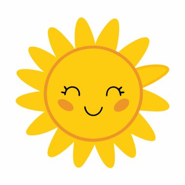 Beyaz arkaplan vektör illüstrasyonunda izole edilmiş sevimli güneş çizgi film simgesi