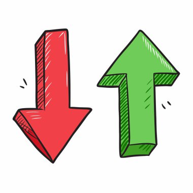 Ok ve oklar ikon üzerinde. Web için ok ok vektör simgesinin karikatür çizimi